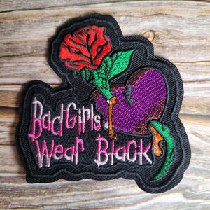 Bad Girls Wear Black Gothic Punk Rose Emo 90'S Y2k Embroidered Patch